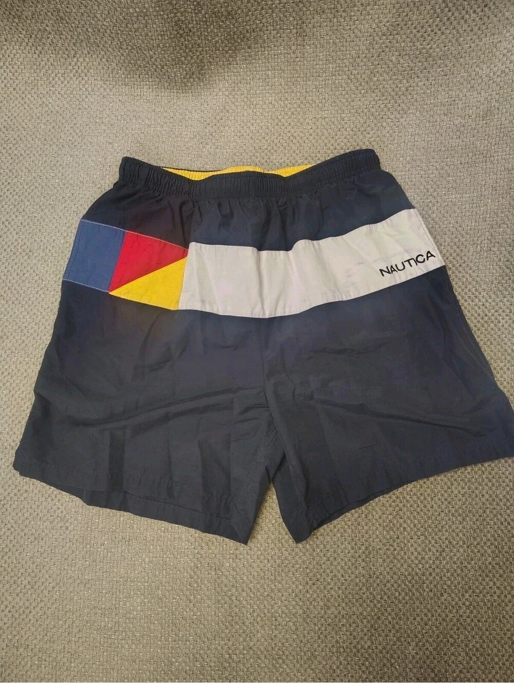 Nautica Swim Trunks Men Medium Navy Colorblock Board Shorts Mesh Lined 90s Style